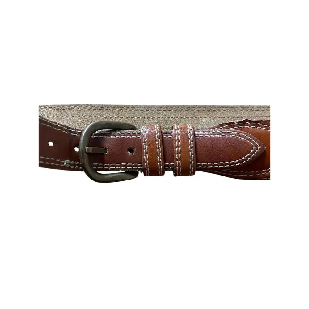 Vintage Kenzo Paris Embroidered Woven Brown Leather Belt Size 70cm/ Small